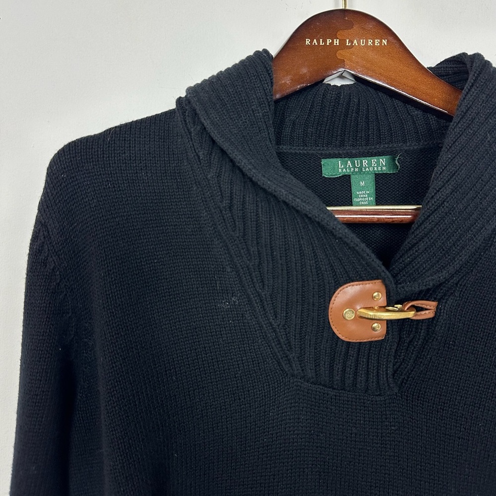 Lauren Ralph Lauren Shawl Neck Navy Blue Cotton Sweater Medium